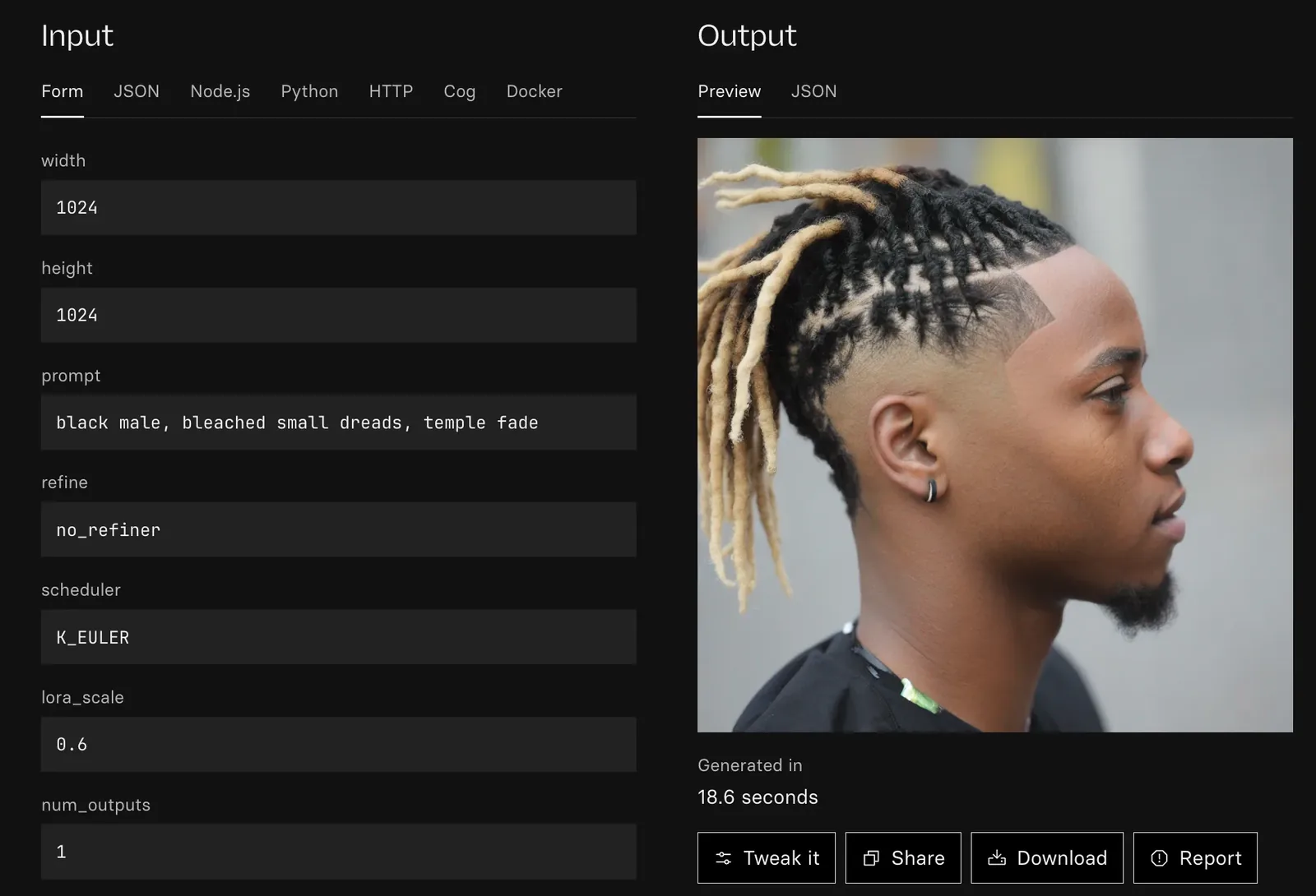 Screenshot of Black hairstyle LoRA